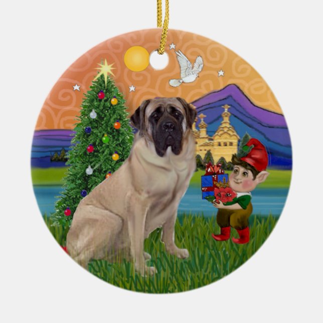 Ornamento De Cerâmica Xmas Fantasy - Bull Mastiff (Frente)