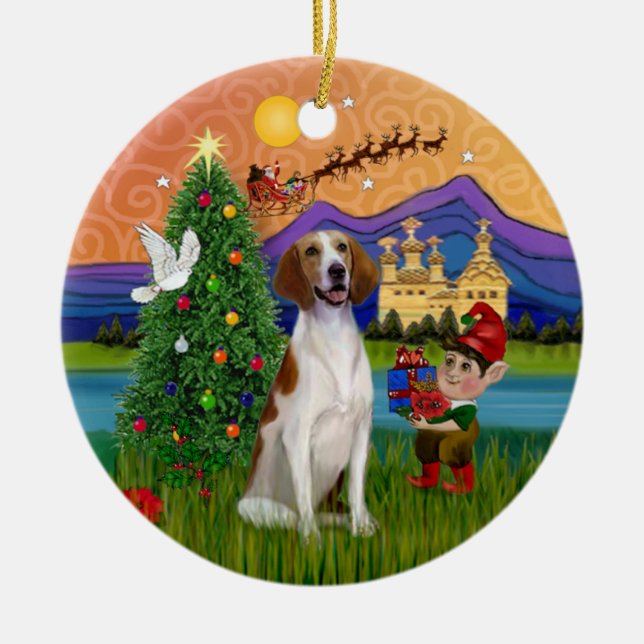 Ornamento De Cerâmica Xmas Fantasy - Foxhound Americano (Frente)