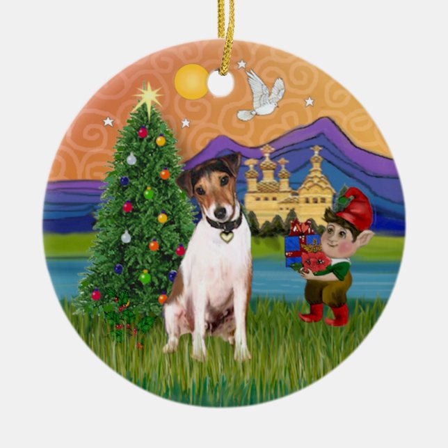 Ornamento De Cerâmica Xmas Fantasy - Jack Russell Terrier (Frente)