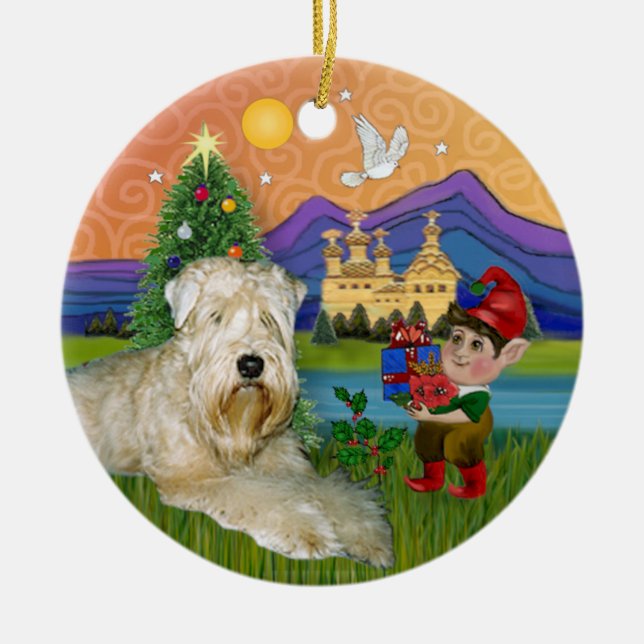 Ornamento De Cerâmica Xmas Fantasy - Mole Coated Wheaten Terrier (Frente)