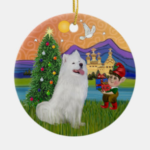 Ornamento De Cerâmica Xmas Fantasy - Samoyed