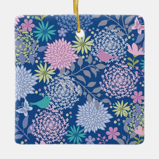 Ornamento De Cerâmica Xmas Gift Floral 60º Aniversário (Frente)