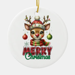 Ornamento De Cerâmica Xmas Gift Merry Christmas Reindeer