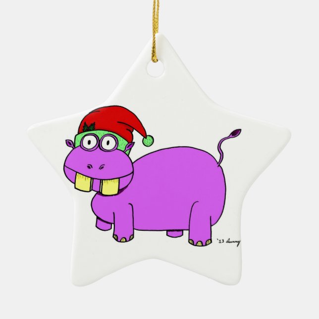 Ornamento De Cerâmica Xmas Hippo Star Ornament - Amarelo (Frente)