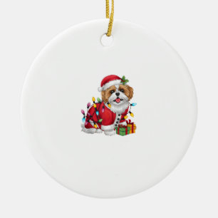 Ornamento De Cerâmica Xmas Lighting Papais noeis Shih Tzu Dog Natal