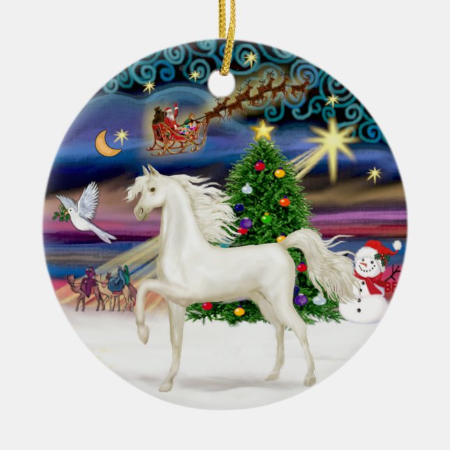 Ornamento De Cerâmica Xmas Magaic - Cavalo Árabe (branco) (Frente)