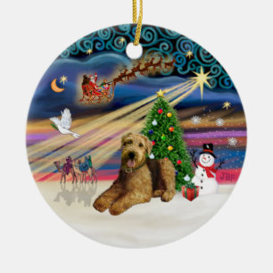Ornamento De Cerâmica Xmas Magic - Airedale 5 (deitado abaixo)