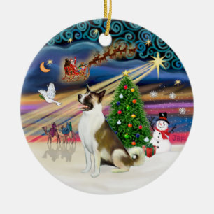 Ornamento De Cerâmica Xmas Magic - Akita (branco-castanho)