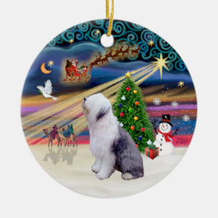 Ornamento De Cerâmica Xmas Magic - Antigo Sheepdog 1 Inglês