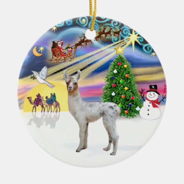 Ornamento De Cerâmica Xmas Magic - Baby Llama (Frente)
