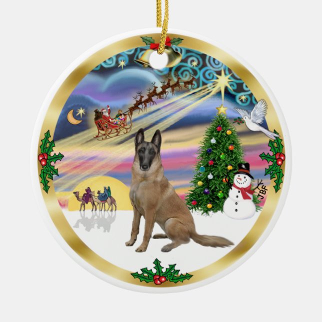 Ornamento De Cerâmica Xmas Magic-Belga Malinois1r (Frente)