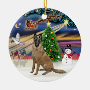Ornamento De Cerâmica Xmas Magic-Belga-Malinois 1r