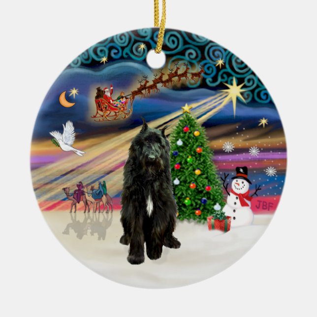 Ornamento De Cerâmica Xmas Magic - Bouvier (preto) (Frente)