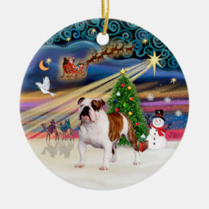 Ornamento De Cerâmica Xmas Magic - Bulldog Inglês (branco-castanho 5)