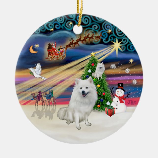 Ornamento De Cerâmica Xmas Magic - Cão esquimó americano (Frente)