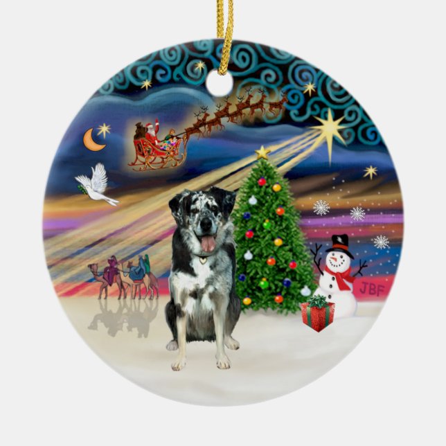 Ornamento De Cerâmica Xmas Magic - Cão-Leopardo Catahoula (Frente)
