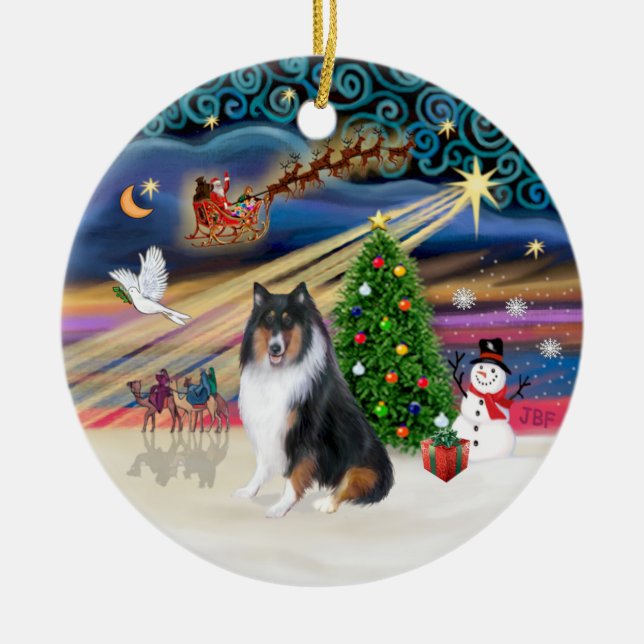 Ornamento De Cerâmica Xmas Magic - Collie (tri colir) (Frente)
