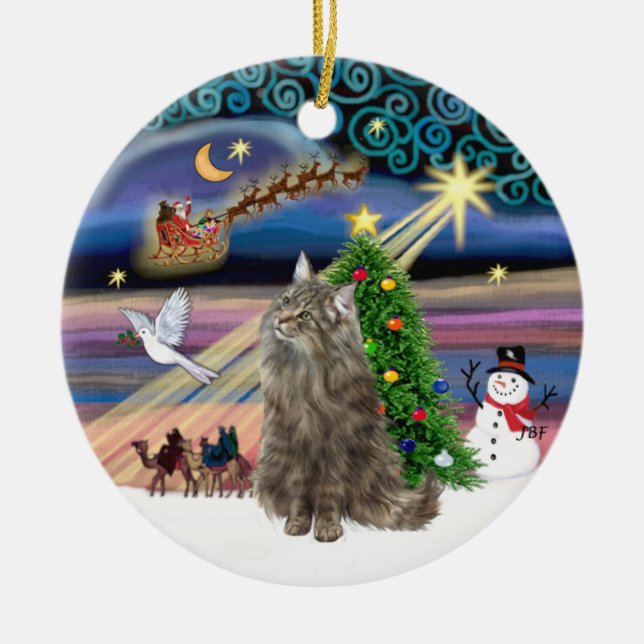 Ornamento De Cerâmica Xmas Magic - Gato Florestal Norueguês (Frente)