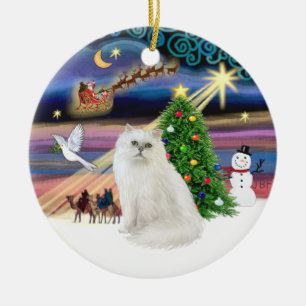 Ornamento De Cerâmica Xmas Magic - Gato Persa Branco