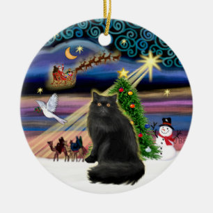 Ornamento De Cerâmica Xmas Magic - Gato Persa Negro