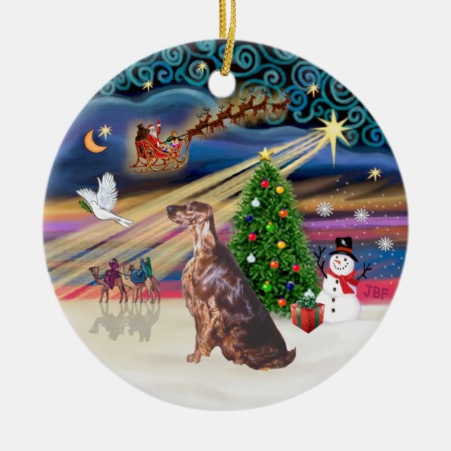 Ornamento De Cerâmica Xmas Magic - Irish Setter (Frente)