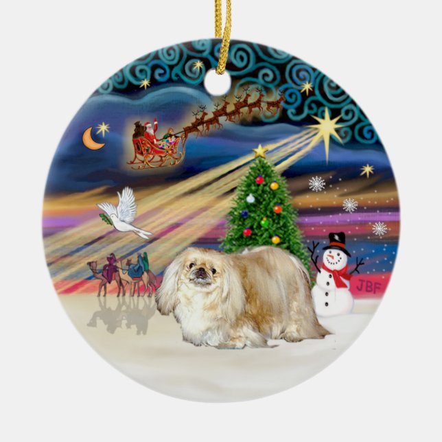 Ornamento De Cerâmica Xmas Magic - Pekingese (creme) (Frente)