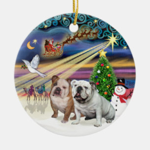 Ornamento De Cerâmica Xmas Magic (R) - Dois Bulldogs Ingleses