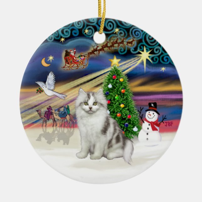 Ornamento De Cerâmica Xmas Magic - Ragamuffin Cinza White cat (Frente)