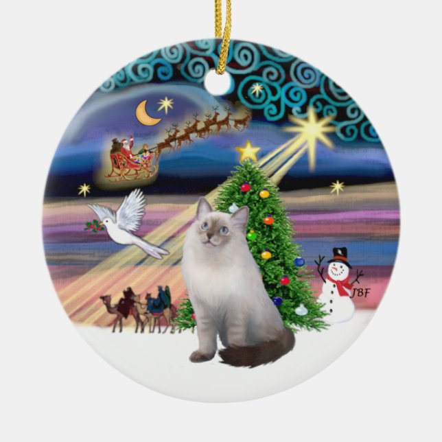 Ornamento De Cerâmica Xmas Magic - Ragdoll cat (creme azul) (Frente)
