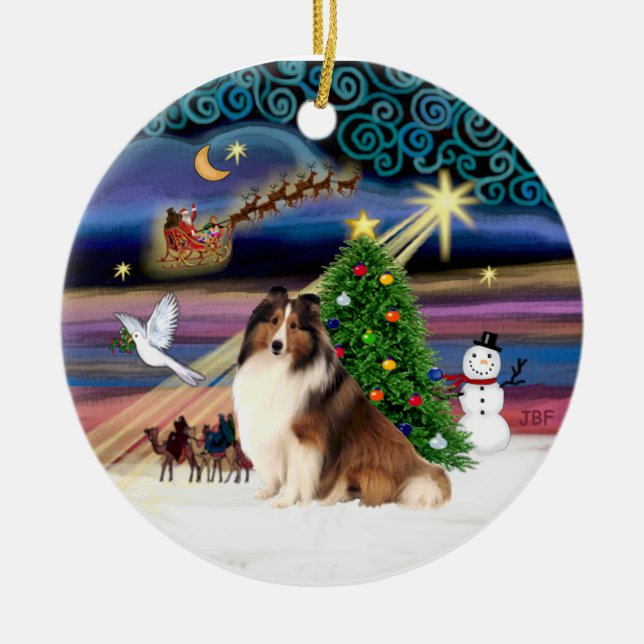 Ornamento De Cerâmica Xmas Magic - Sheltie nº 7 (Frente)