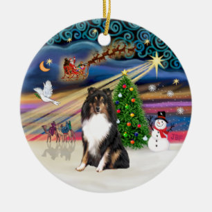 Ornamento De Cerâmica Xmas Magic - Shetland Sheepdog (tri)