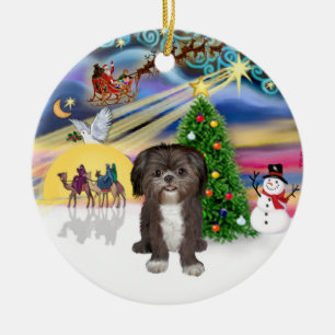 Ornamento De Cerâmica Xmas Magic - Shih Tzu (castanho/branco)