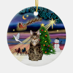 Ornamento De Cerâmica Xmas Magic - Tabby Tiger cat