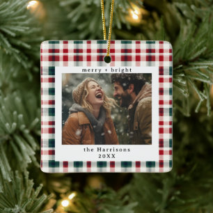 Ornamento De Cerâmica Xmas Moderno de Monograma Rústico Xadrez Foto