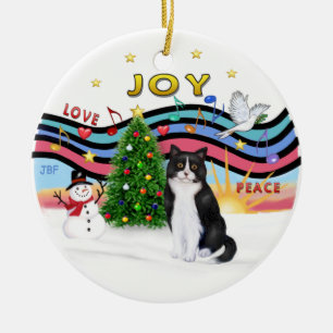Ornamento De Cerâmica Xmas Music #1 - Black and White cat
