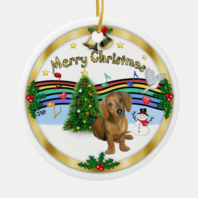 Ornamento De Cerâmica Xmas Music 1 - MC - Dachshund pup 13 (Frente)