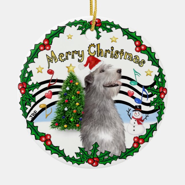 Ornamento De Cerâmica Xmas Music 1 - MC - Irish Wolfhound (chapéu) (Frente)