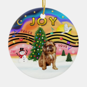 Ornamento De Cerâmica Xmas Music 2 - Bruxelas Griffon (vermelho/marrom)