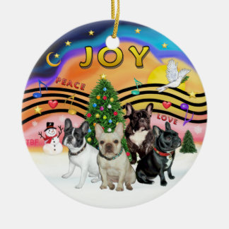 Ornamento De Cerâmica Xmas Music 2 - Bulldog Francês (quatro)
