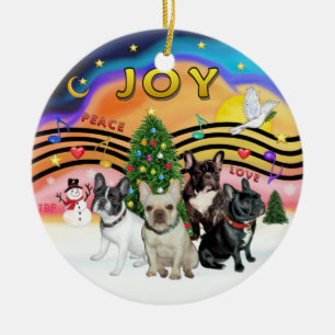 Ornamento De Cerâmica Xmas Music 2 - Bulldogs Franceses (quatro)