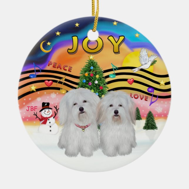 Ornamento De Cerâmica Xmas Music 2 - Coton de Tulear (DOIS) (Frente)