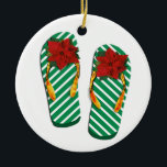 Ornamento De Cerâmica Xmas Party Flip Flops<br><div class="desc">Gorgeous ceramic ornaments with a golden cord for hanging. These tropical themed ornaments will add a touch of the exotic wherever you hang them - a window, a tree, a lamp, a ceiling fan, a window shade, attached to your rear view mirror or on a chain as a pendant to...</div>