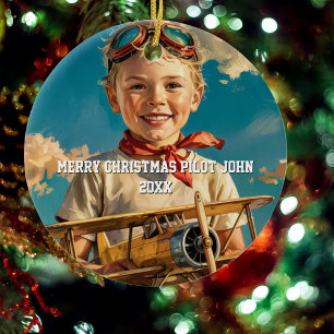 Ornamento De Cerâmica XMAS Personalizado de Aviador e Aviador de Brinque