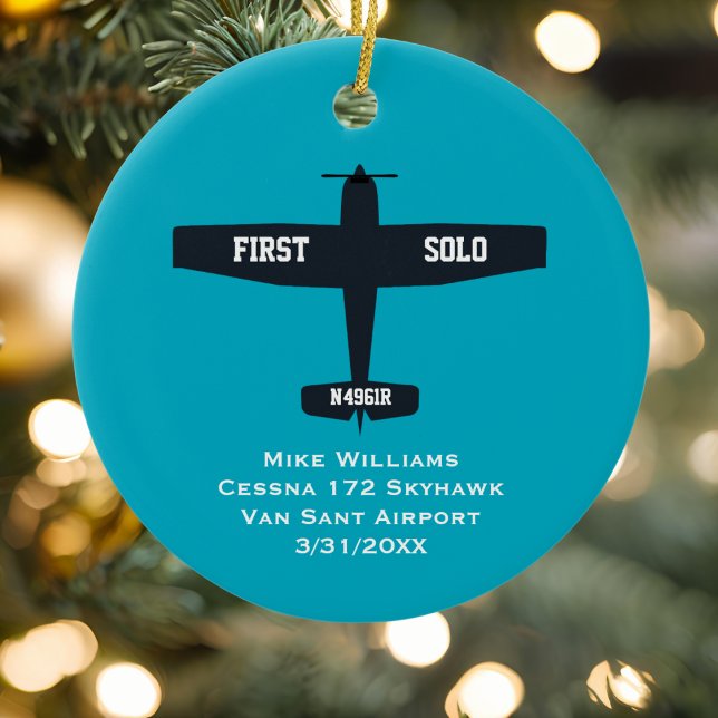 Ornamento De Cerâmica XMAS Personalizado do Primeiro Piloto de Avião Sol (Criador carregado)