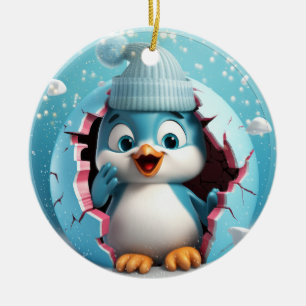 Ornamento De Cerâmica Xmas Pinguins 3D Bonitos