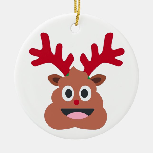 Ornamento De Cerâmica xmas reindeer poo emoji (Frente)