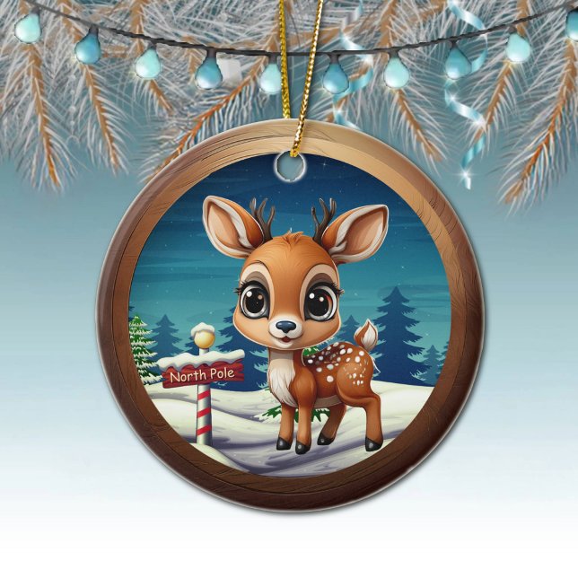 Ornamento De Cerâmica Xmas Reindeer Wildlife North Pole Deer Rustic 🎄🦌 (Xmas Reindeer Character Decoration, Christmas Doe Antlers Ceramic Ornament, Deer Decor, Doe 🦌🎄)