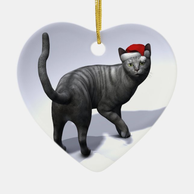 Ornamento De Cerâmica Xmas Silver Tabby (Frente)