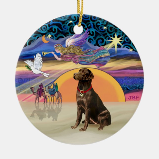 Ornamento De Cerâmica Xmas Star - Chocolate Labrador (Frente)