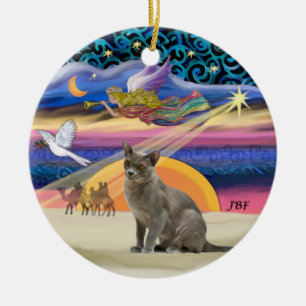 Ornamento De Cerâmica Xmas Star - gato azul russo